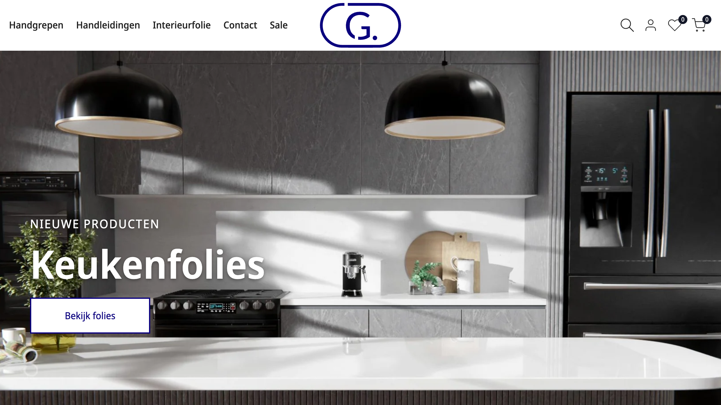 Vernieuwde homepage van de Grepenwinkel webshop met keukengrepen